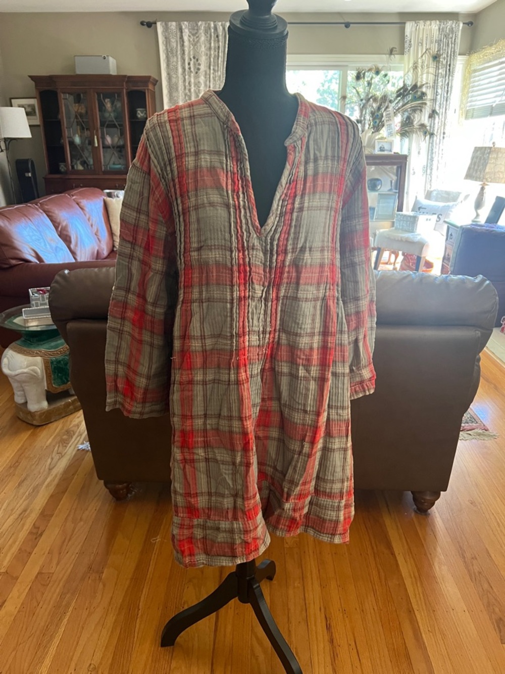 Women’s Plaid Lightweight Tunic Jacket - Red & Gray Green CP shades discontinued